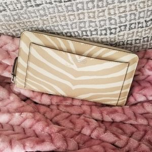 Coach Zip Up Wallet - Tan and White Zebra Print